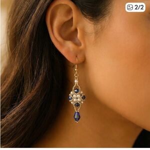 Elegant Blue and Gold Drop Earrings